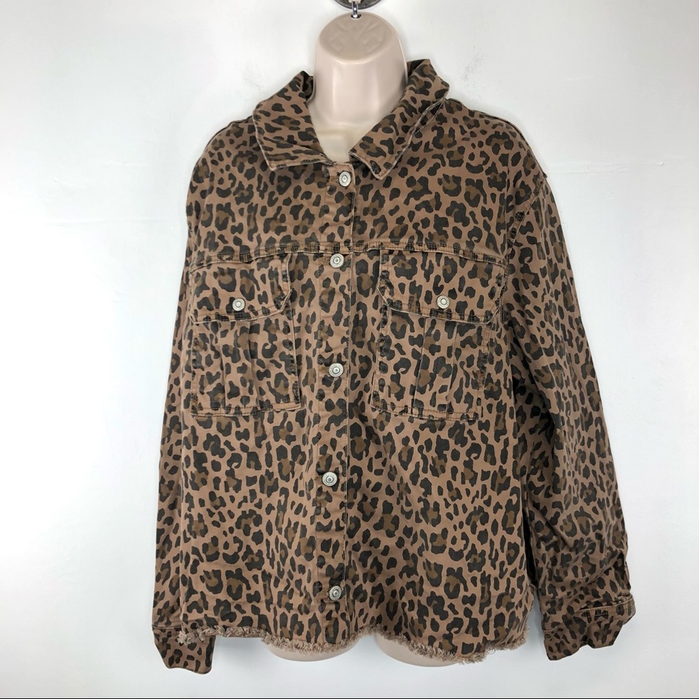 Kenzie leopard print twill jacket XL raw hem